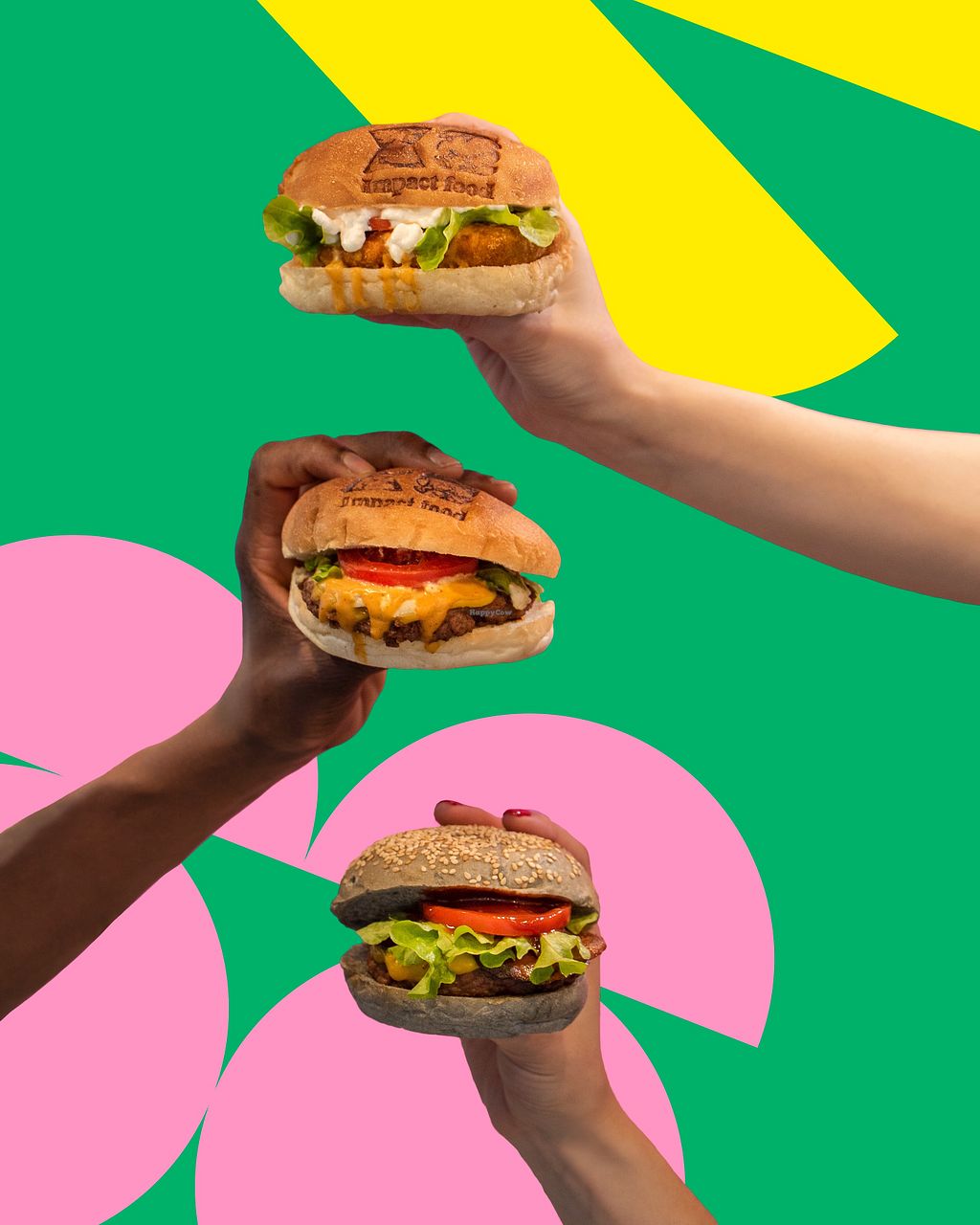 Burgers against colorful background